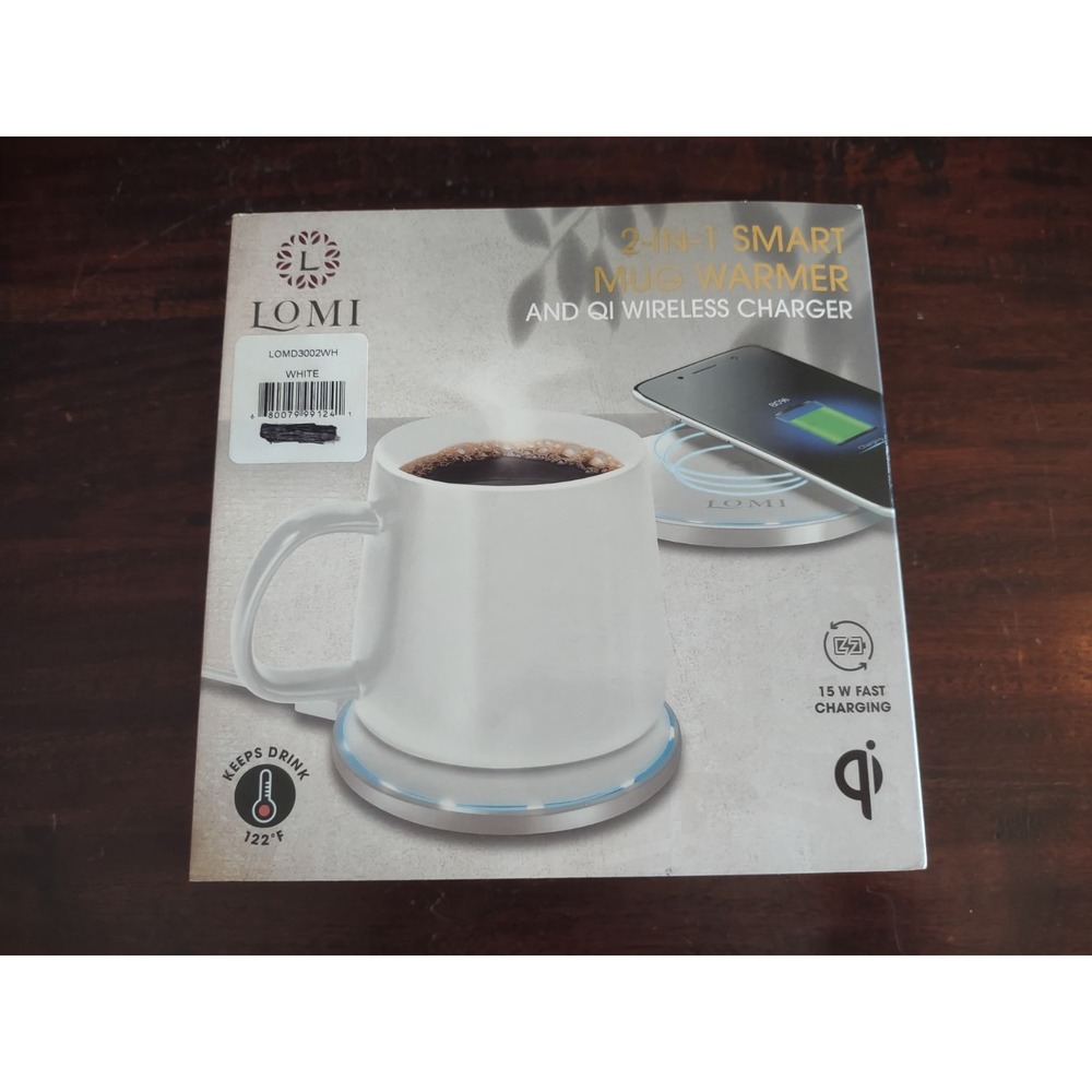 NEW Lomi 2 In 1 Smart Mug warmer And QI Wireless Charger White, Coffee Warmer